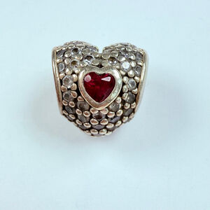 Pandora In My Heart Red Ruby & CZ Heart Shape Sterling Silver 925 Charm ALE